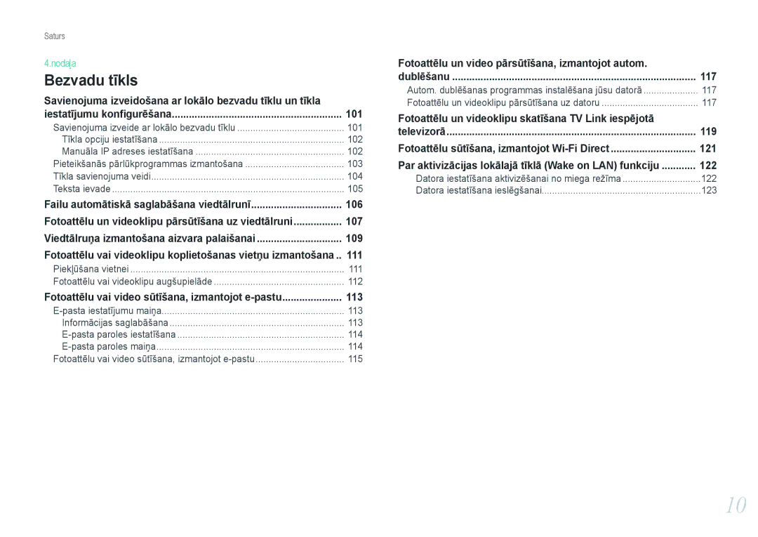 Samsung EV-NX1000BFWEE Savienojuma izveidošana ar lokālo bezvadu tīklu un tīkla, 101, 106, 107, 109, 111, 113, 117, 122 
