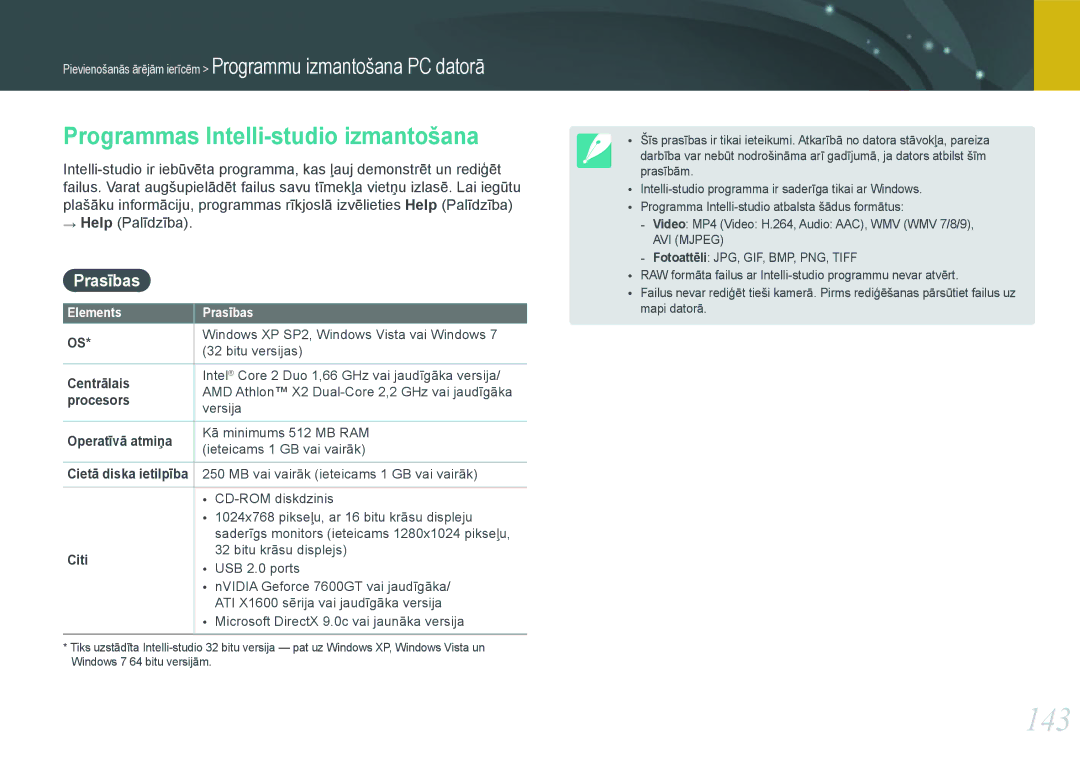 Samsung EV-NX1000BABEE, EV-NX1000BFWEE manual 143, Programmas Intelli-studio izmantošana, Prasības 