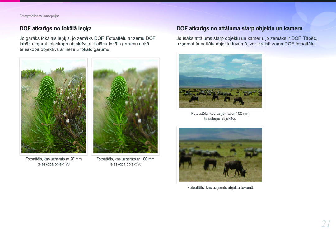 Samsung EV-NX1000BABEE, EV-NX1000BFWEE manual DOF atkarīgs no fokālā leņķa, DOF atkarīgs no attāluma starp objektu un kameru 