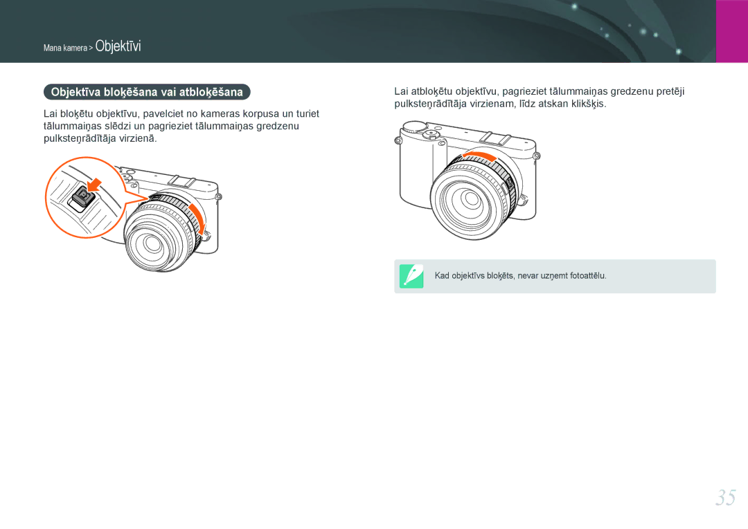 Samsung EV-NX1000BABEE, EV-NX1000BFWEE manual Objektīva bloķēšana vai atbloķēšana 