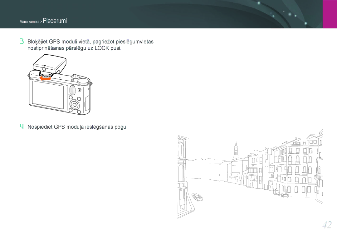 Samsung EV-NX1000BFWEE, EV-NX1000BABEE manual Nospiediet GPS moduļa ieslēgšanas pogu 