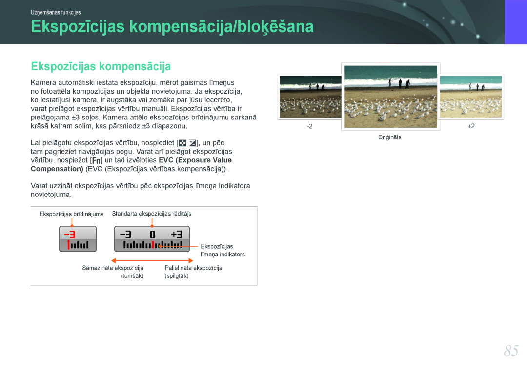 Samsung EV-NX1000BABEE, EV-NX1000BFWEE manual Ekspozīcijas kompensācija/bloķēšana 