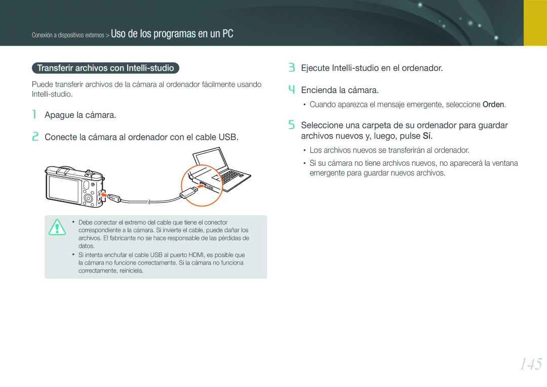 Samsung EV-NX1000BHWFR, EV-NX1000BABES, EV-NX1000BFWES, EV-NX1000BJPES manual 145, Transferir archivos con Intelli-studio 