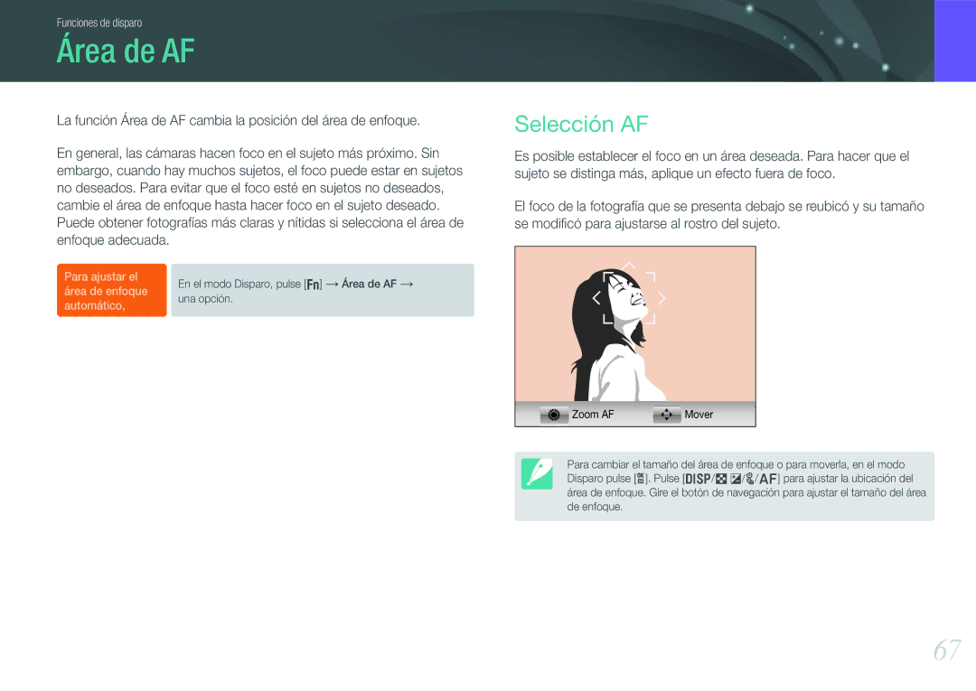 Samsung EV-NX1000BJPES, EV-NX1000BABES, EV-NX1000BHWFR, EV-NX1000BFWES, EV-NX1000BFWIL manual Área de AF, Selección AF 