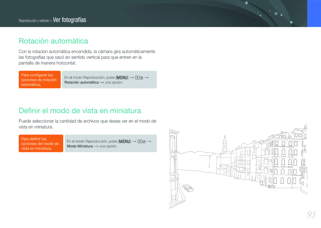 Samsung EV-NX1000BHWFR, EV-NX1000BABES, EV-NX1000BFWES manual Rotación automática, Deﬁnir el modo de vista en miniatura 