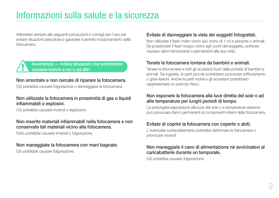 Samsung EV-NX1000BFWIT, EV-NX1000BABIT, EV-NX1000BHWIT, EV-NX1000BFWTR manual Informazioni sulla salute e la sicurezza 