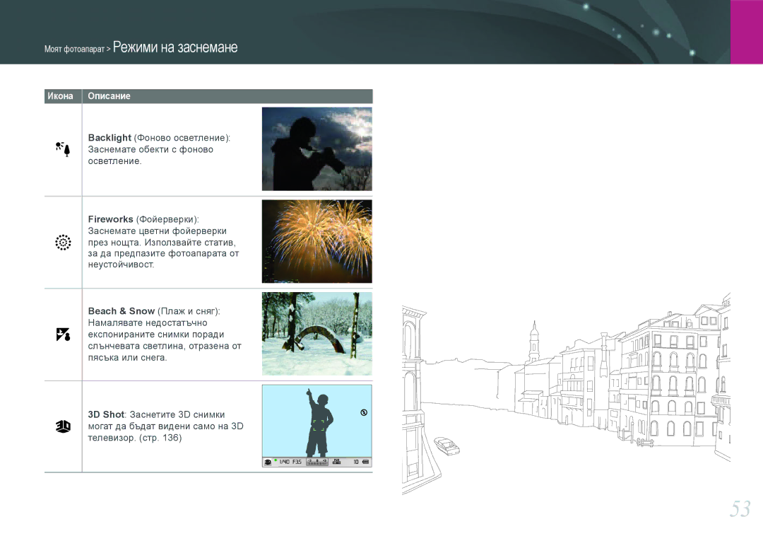 Samsung EV-NX1000BABRO, EV-NX1000BFWRO manual Moят фотоапарат Режими на заснемане 