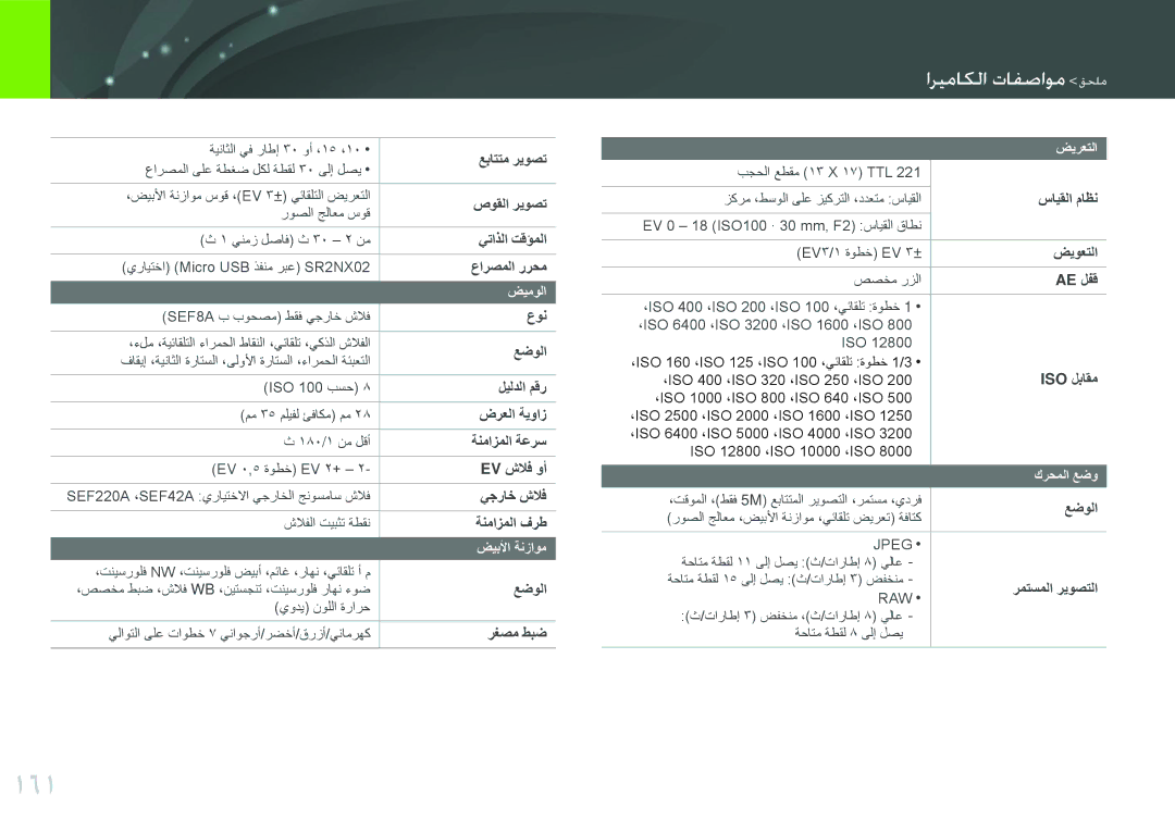 Samsung EV-NX1000DFWME, EV-NX1000BFWIL, EV-NX1000BABSA, EV-NX1000DJPME, EV-NX1000DABZA manual 161, اريعايما واففاسع مللع 