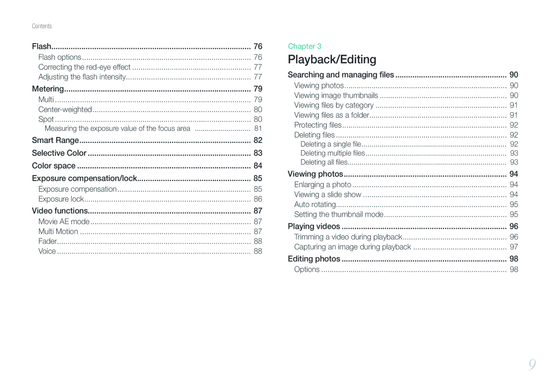 Samsung EV-NX1000BABGR, EV-NX1000BUBFR, EV-NX1000BQWFR manual Exposure compensation/lock, Searching and managing ﬁles 