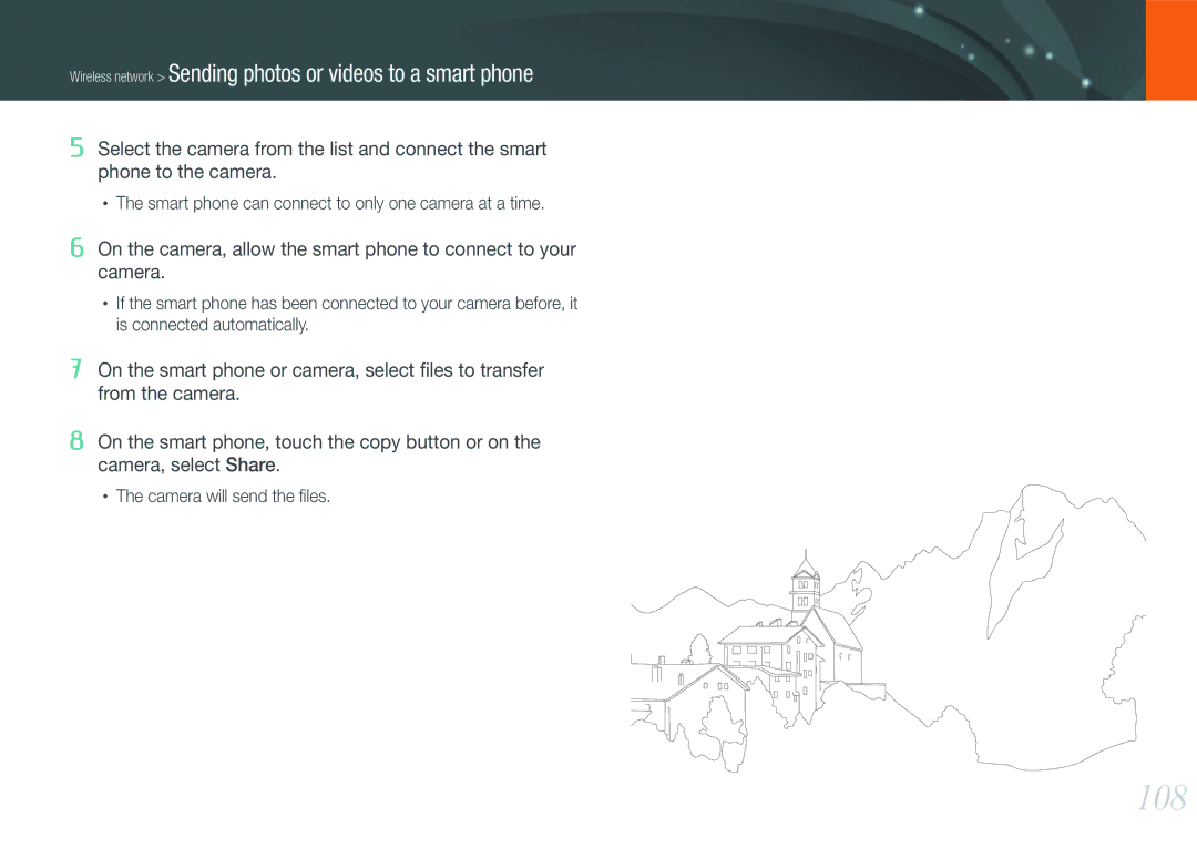 Samsung EV-NX1000BFWSA, EV-NX1000BUBFR, EV-NX1000BQWFR manual 108, Wireless network Sending photos or videos to a smart phone 
