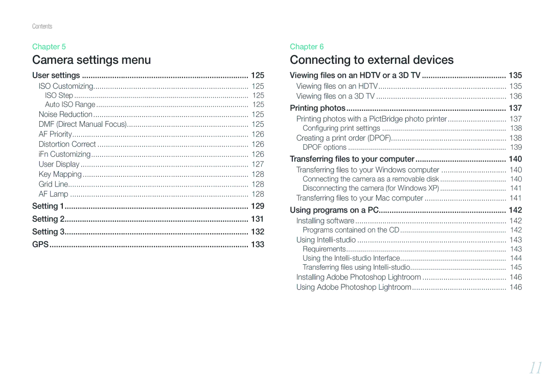 Samsung EV-NX1000BFWPL, EV-NX1000BUBFR, EV-NX1000BQWFR manual 125, 126, 127, 128, 135, 136, 137, 138, 140, 141, 142, 143, 146 