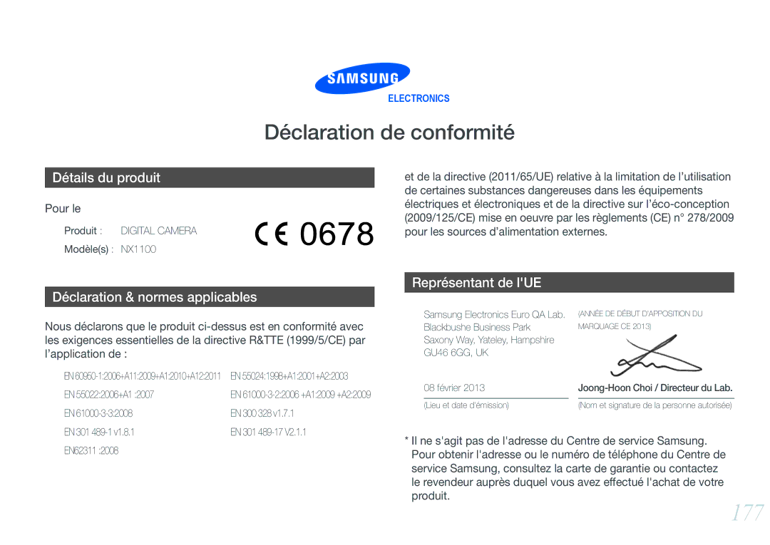 Samsung EV-NX1100BUBFR, EV-NX1000BUBFR, EV-NX1000BQWFR, EV-NX1100BFWFR, EV-NX1000BFWFR, EV-NX1100BSBFR, EV-NX1100BQWFR manual 177 