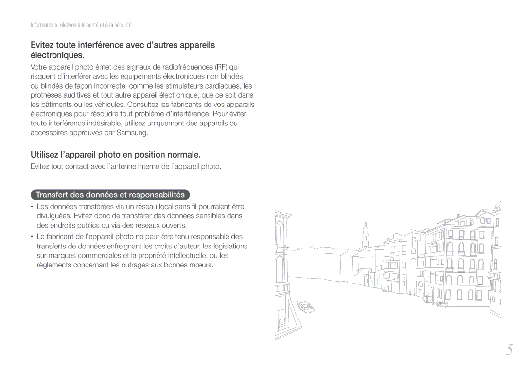 Samsung EV-NX1100BQWFR manual Utilisez l’appareil photo en position normale, Transfert des données et responsabilités 