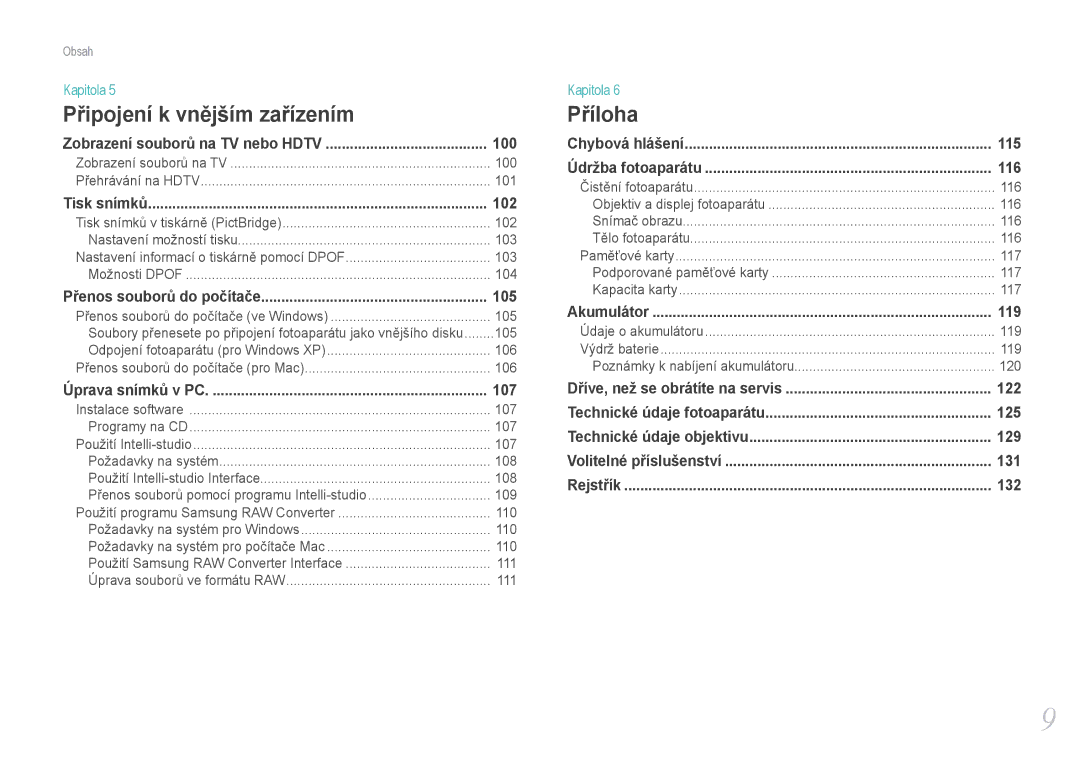 Samsung EV-NX100ZBABCZ manual Připojení k vnějším zařízením 