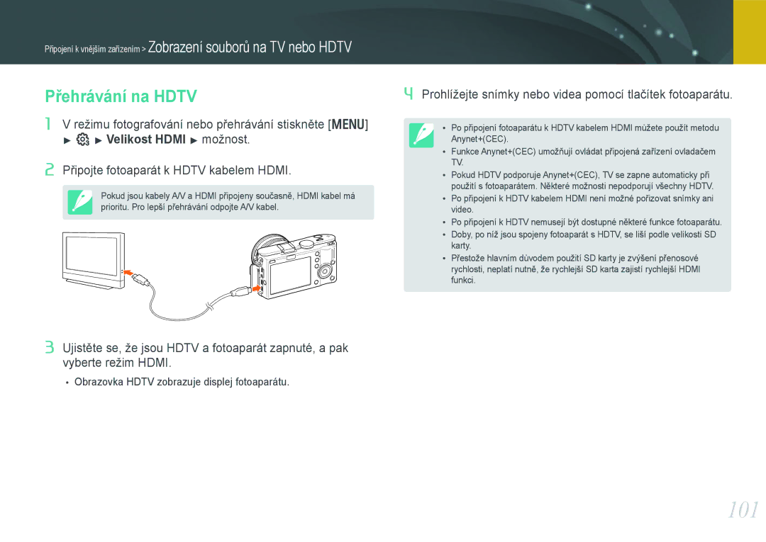 Samsung EV-NX100ZBABCZ manual 101, Přehrávání na Hdtv 