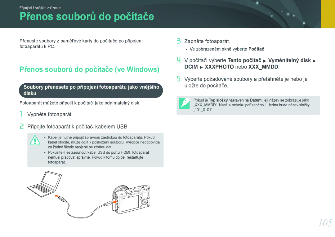 Samsung EV-NX100ZBABCZ manual 105, Přenos souborů do počítače ve Windows 