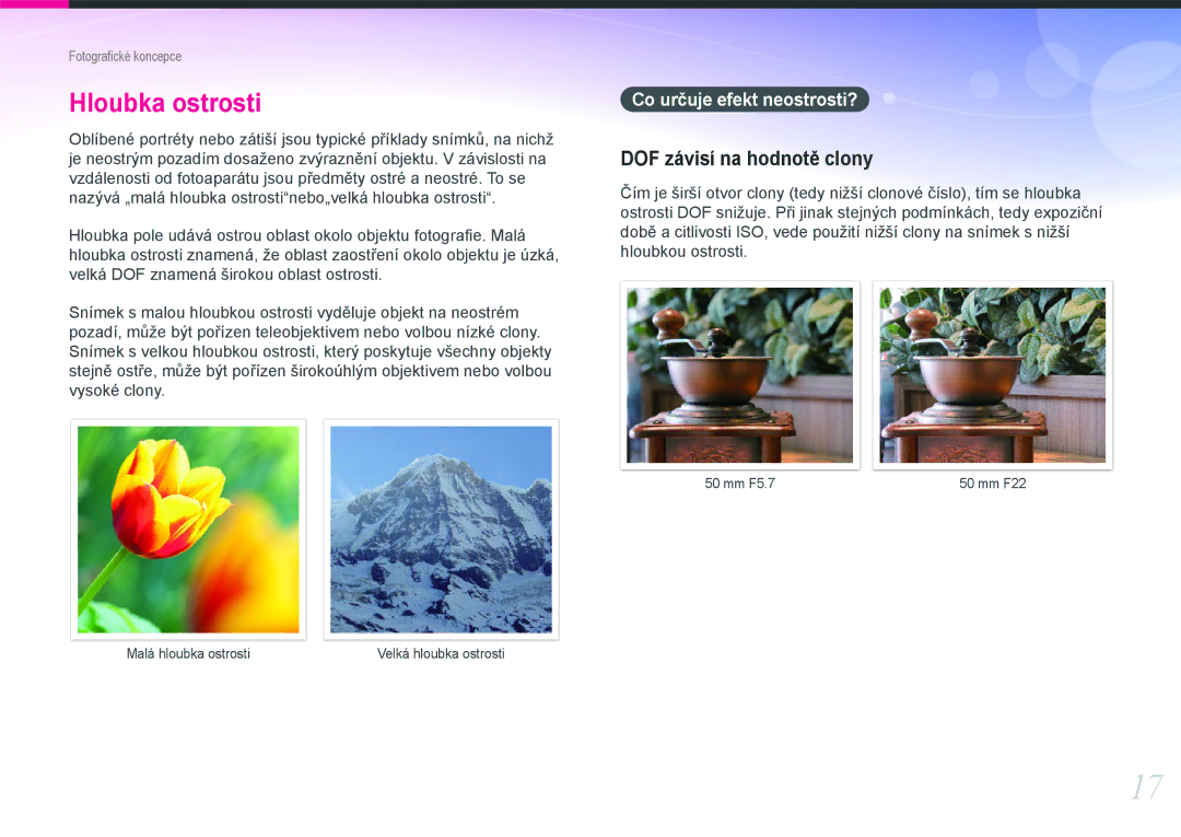 Samsung EV-NX100ZBABCZ manual Hloubka ostrosti, Co určuje efekt neostrosti? 
