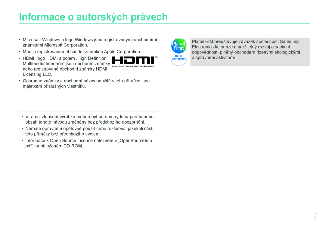Samsung EV-NX100ZBABCZ manual Informace o autorských právech 