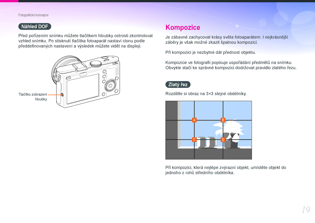 Samsung EV-NX100ZBABCZ manual Náhled DOF, Zlatý řez 