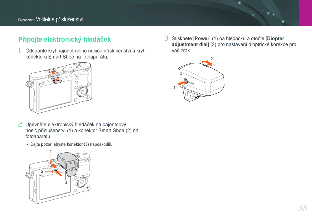 Samsung EV-NX100ZBABCZ manual Připojte elektronický hledáček 