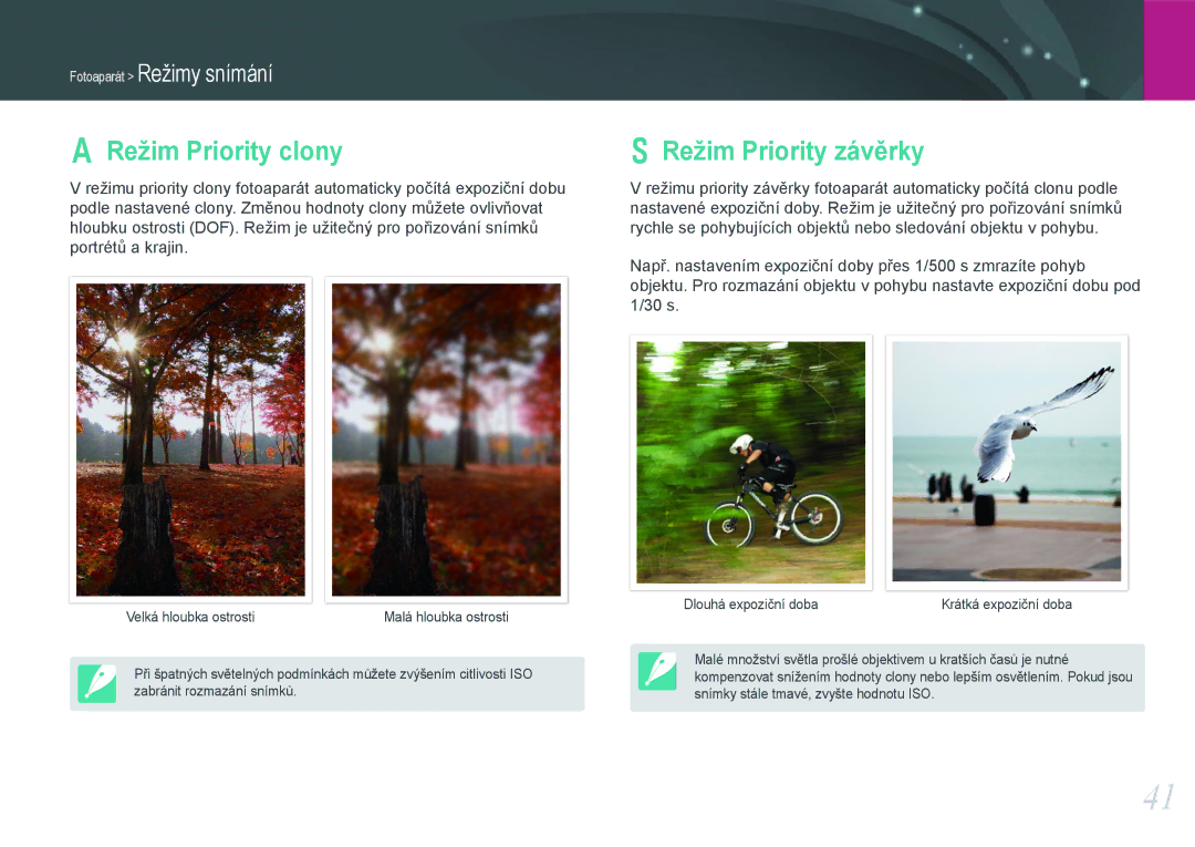 Samsung EV-NX100ZBABCZ manual Režim Priority clony, Režim Priority závěrky 