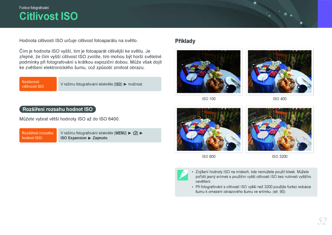 Samsung EV-NX100ZBABCZ manual Citlivost ISO, Rozšíření rozsahu hodnot ISO 