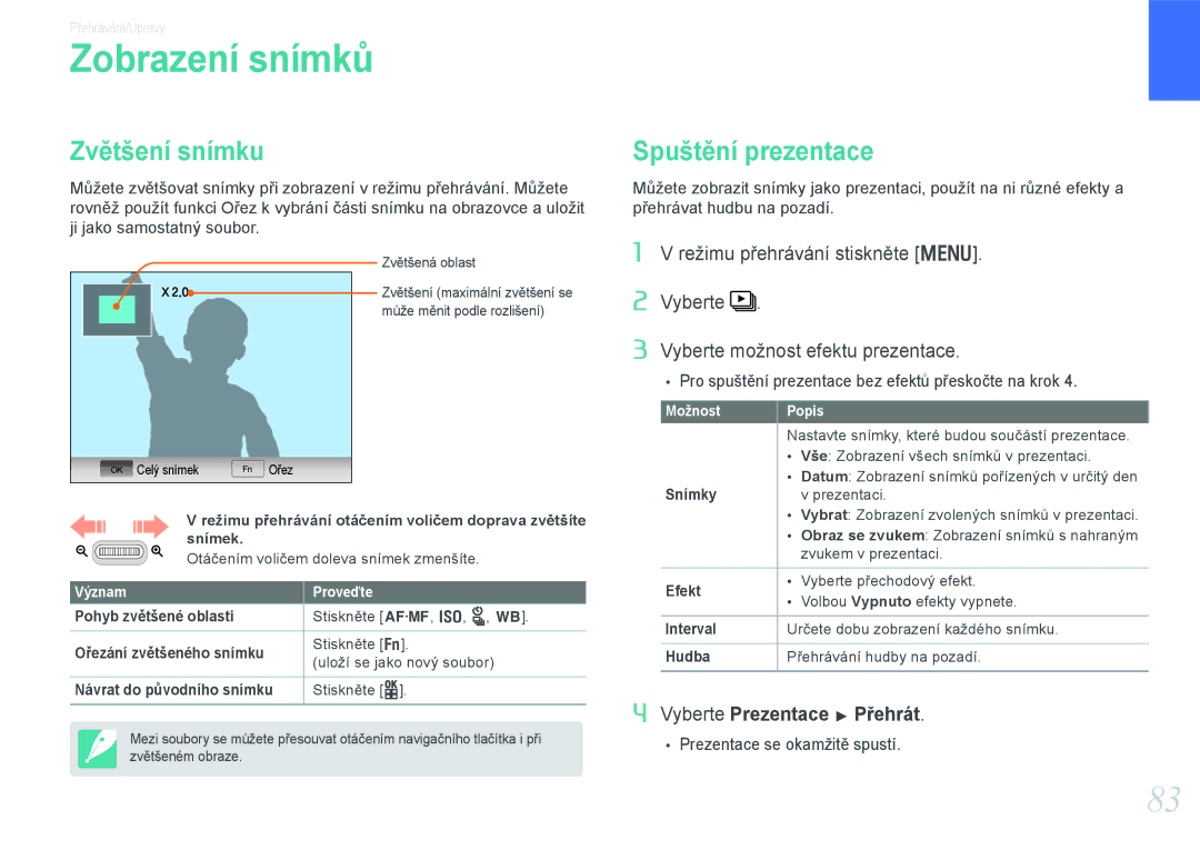 Samsung EV-NX100ZBABCZ manual Zobrazení snímků, Zvětšení snímku 