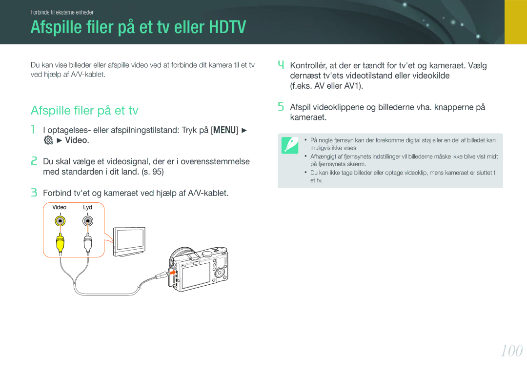 Samsung EV-NX100ZBBBSE, EV-NX100ZBABDE, EV-NX100ZBAWDK, EV-NX100ZBABDK, EV-NX100ZBAWSE manual Afspille ﬁler på et tv eller Hdtv 