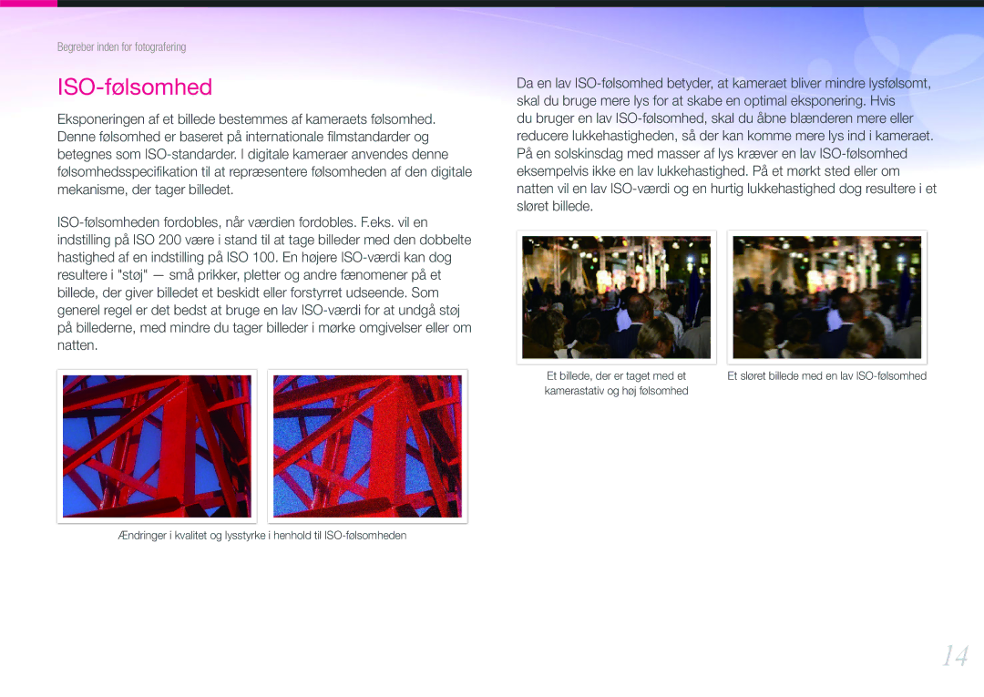 Samsung EV-NX100ZBAWSE, EV-NX100ZBABDE, EV-NX100ZBAWDK, EV-NX100ZBABDK, EV-NX100ZBABSE, EV-NX100ZBBBSE manual ISO-følsomhed 