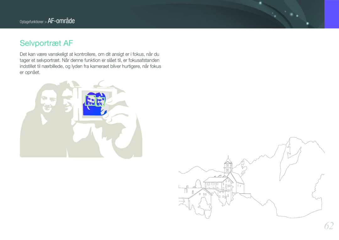 Samsung EV-NX100ZBAWSE, EV-NX100ZBABDE, EV-NX100ZBAWDK, EV-NX100ZBABDK, EV-NX100ZBABSE, EV-NX100ZBBBSE manual Selvportræt AF 
