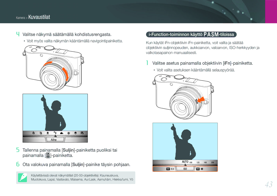 Samsung EV-NX100ZBABDK, EV-NX100ZBABDE manual Function-toiminnon käyttö PASM-tiloissa, Valkotasapainon manuaalisesti 