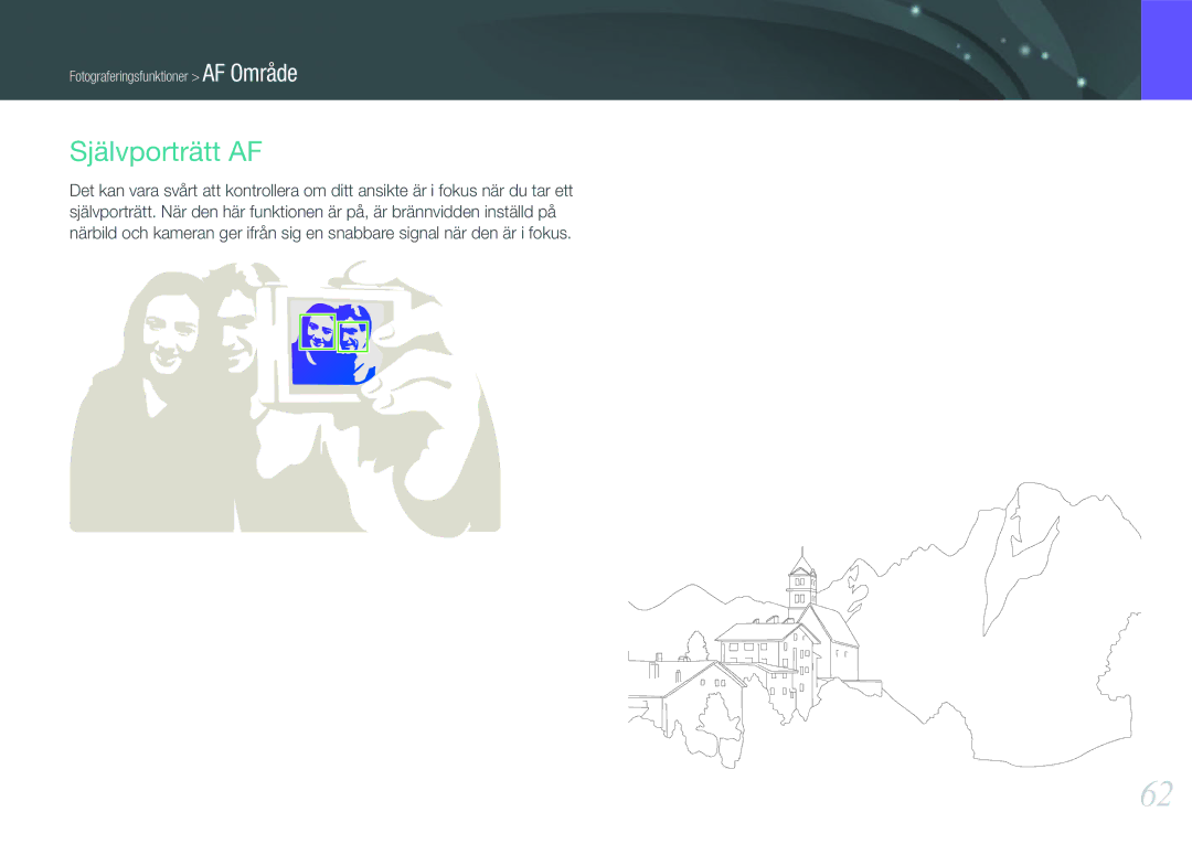 Samsung EV-NX100ZBAWSE, EV-NX100ZBABDE, EV-NX100ZBAWDK, EV-NX100ZBABDK, EV-NX100ZBABSE, EV-NX100ZBBBSE manual Självporträtt AF 