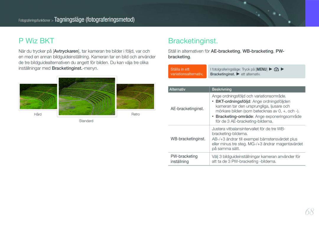 Samsung EV-NX100ZBAWSE, EV-NX100ZBABDE manual Wiz BKT, Bracketinginst, AB-/+3 ändrar till exempel bärnstensvärdet plus 