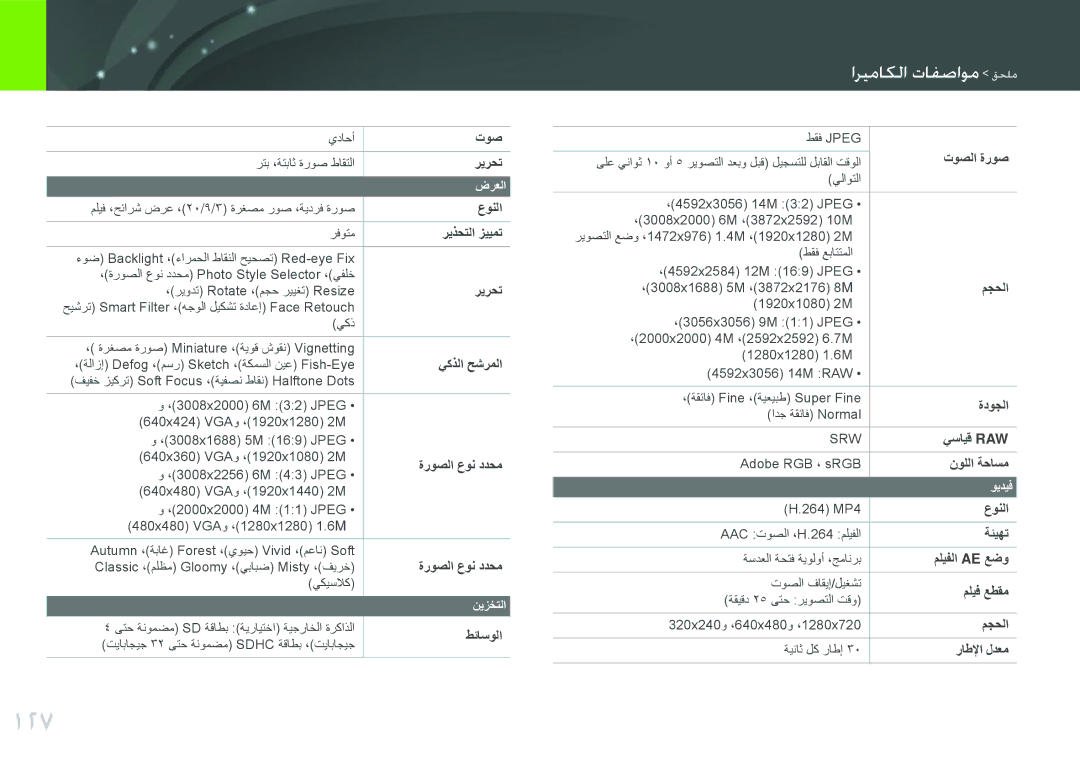 Samsung EV-NX100ZBABME, EV-NX100ZBABIR, EV-NX100ZBABSA, EV-NX100ZBAWIR, EV-NX100ZBBWIL, EV-NX100ZBABIL, EV-NX100ZBABZA manual 127 