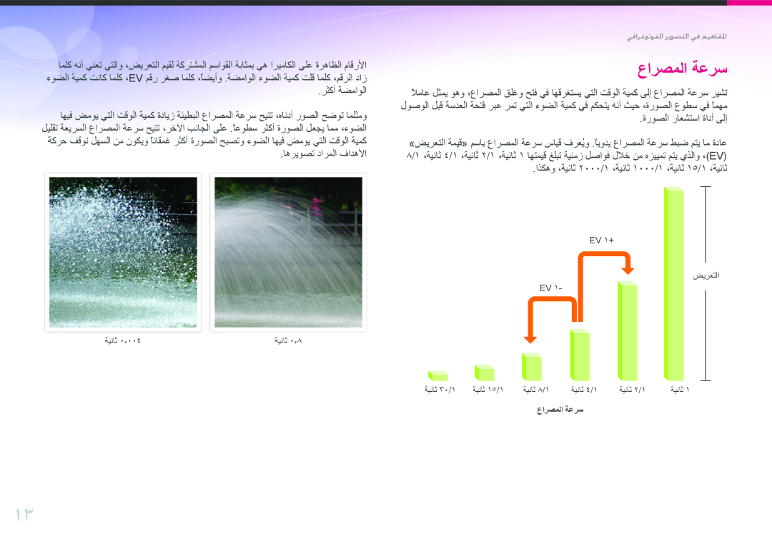 Samsung EV-NX100ZBABZA, EV-NX100ZBABME, EV-NX100ZBABIR manual رثكأ ةضماولا, اهريوصت دارملا فادهلأا, ةروصلا راعشتسا ةادأ ىلإ 