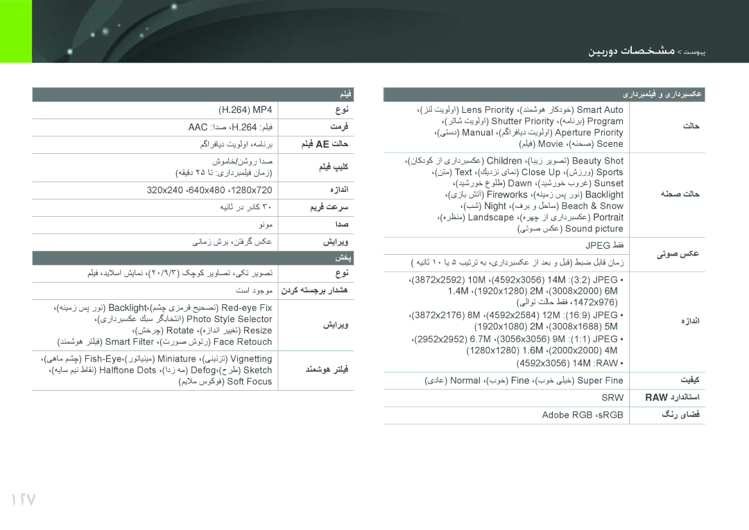 Samsung EV-NX100ZBABME, EV-NX100ZBABIR, EV-NX100ZBABSA, EV-NX100ZBAWIR, EV-NX100ZBBWIL, EV-NX100ZBABIL, EV-NX100ZBABZA manual 127 