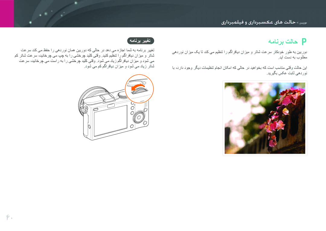 Samsung EV-NX100ZBABIR manual همانرب تلاح P, مفعهمملییفاتامفعهمم ع اموهامهوی دیهفته, دیآ تسد هب بولطم, همانرب رييغت 