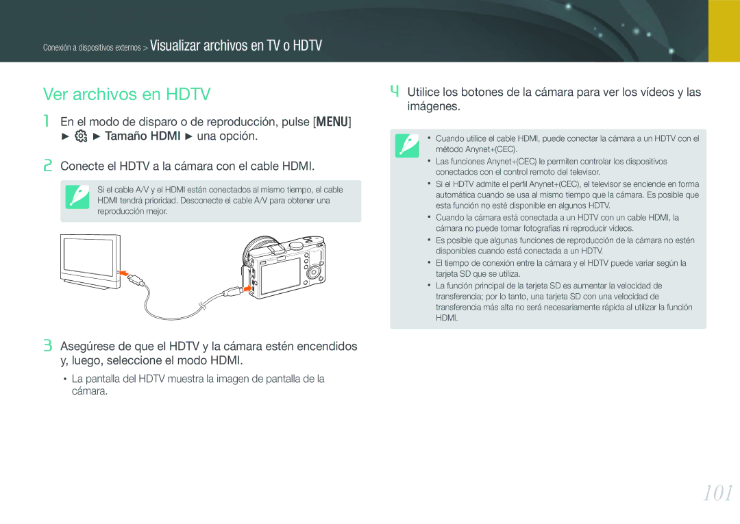 Samsung EV-NX100ZBABES, EV-NX100ZBANES, EV-NX100ZBAWES, EV-NX100ZBABCZ manual 101, Ver archivos en Hdtv 