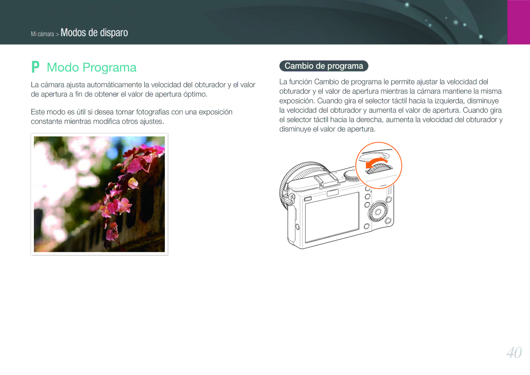 Samsung EV-NX100ZBAWES, EV-NX100ZBANES, EV-NX100ZBABES, EV-NX100ZBABCZ manual Modo Programa, Cambio de programa 