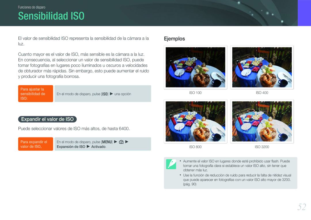 Samsung EV-NX100ZBAWES, EV-NX100ZBANES, EV-NX100ZBABES, EV-NX100ZBABCZ manual Sensibilidad ISO, Expandir el valor de ISO 