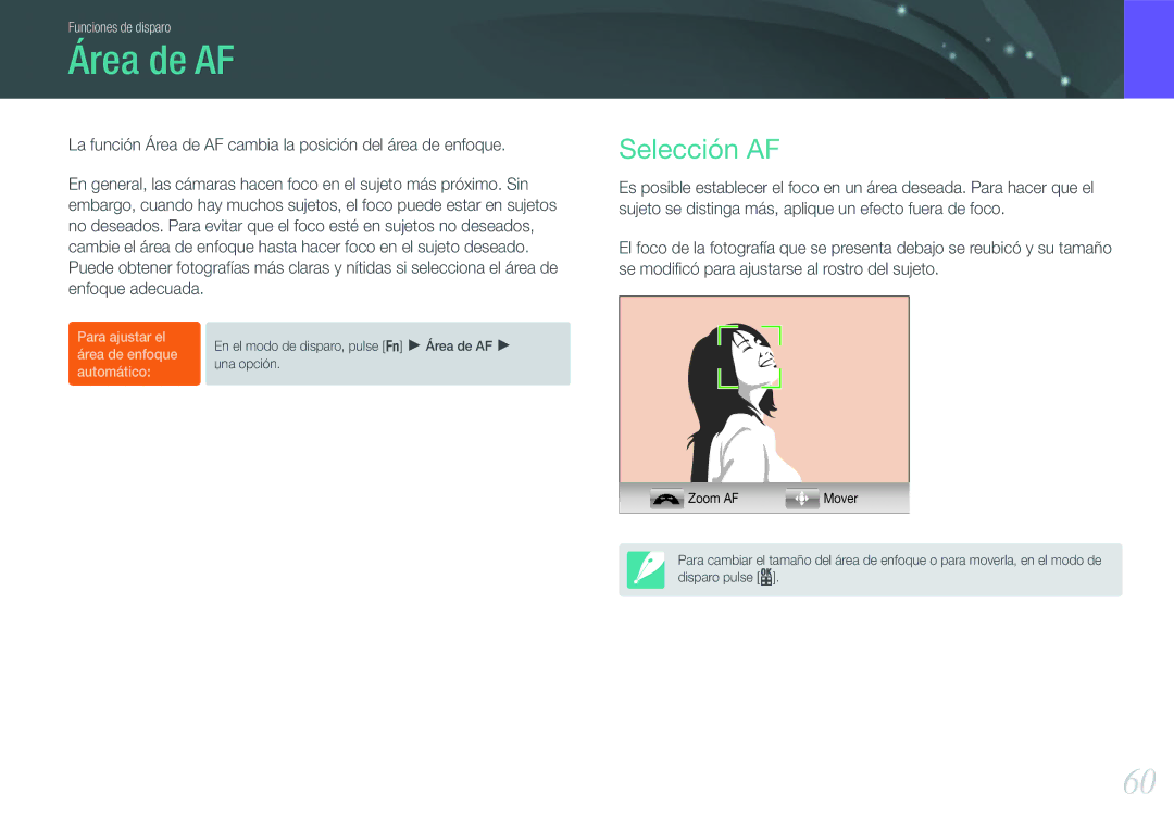 Samsung EV-NX100ZBAWES, EV-NX100ZBANES, EV-NX100ZBABES, EV-NX100ZBABCZ manual Área de AF, Selección AF 