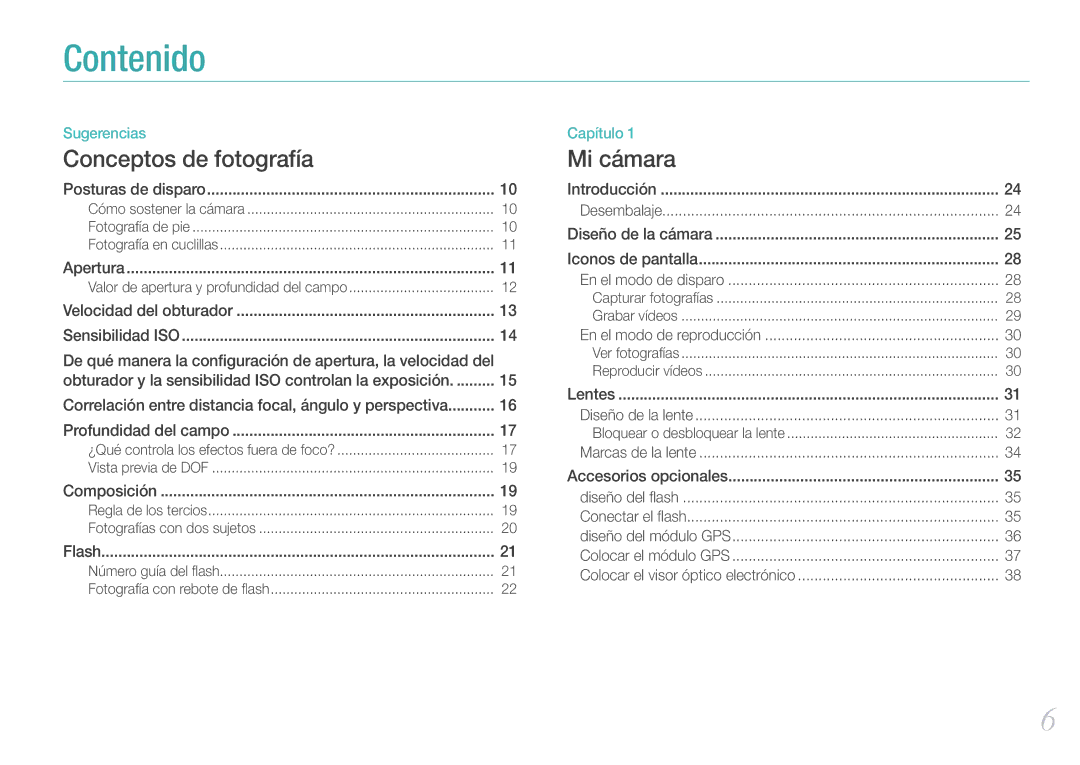 Samsung EV-NX100ZBABCZ, EV-NX100ZBANES, EV-NX100ZBAWES, EV-NX100ZBABES manual Contenido 