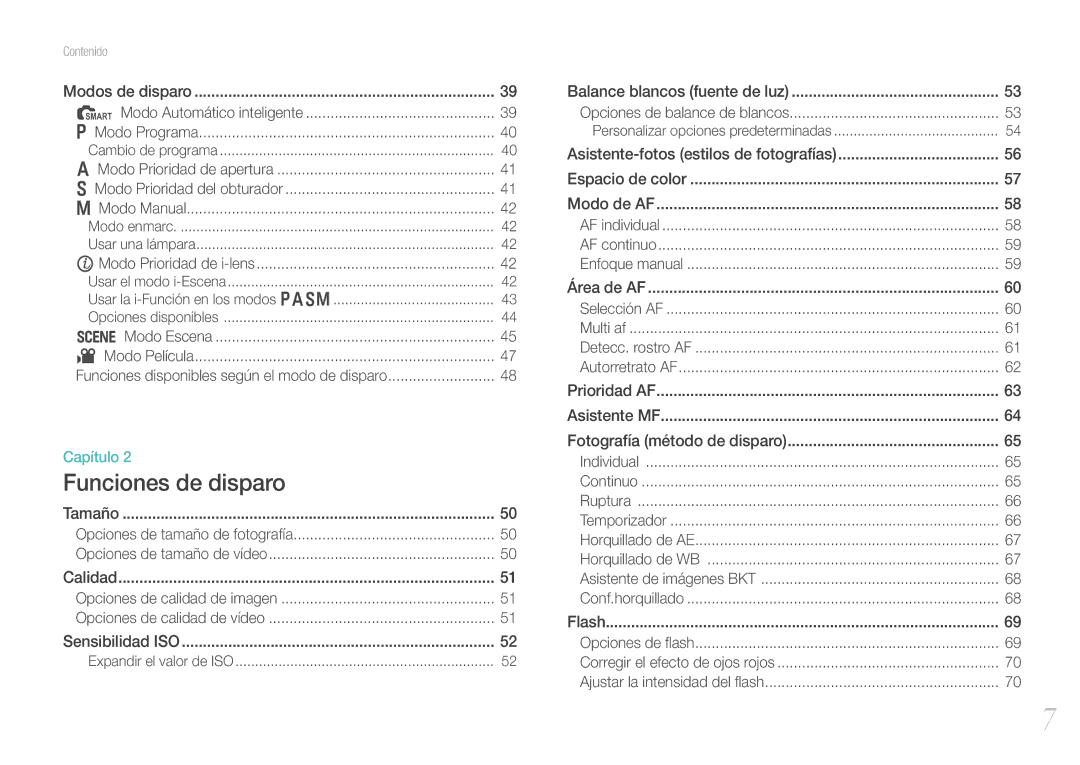 Samsung EV-NX100ZBANES, EV-NX100ZBAWES, EV-NX100ZBABES, EV-NX100ZBABCZ manual Funciones de disparo 