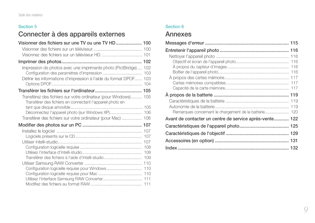 Samsung EV-NX100ZBANFR, EV-NX100ZBASFR, EV-NX100ZBAWFR, EV-NX100ZBABFR manual Connecter à des appareils externes 