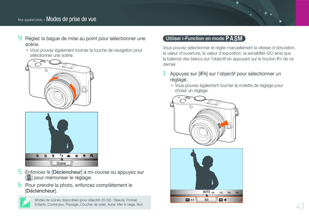 Samsung EV-NX100ZBASFR, EV-NX100ZBAWFR, EV-NX100ZBANFR, EV-NX100ZBABFR manual Utiliser i-Function en mode Pasm 