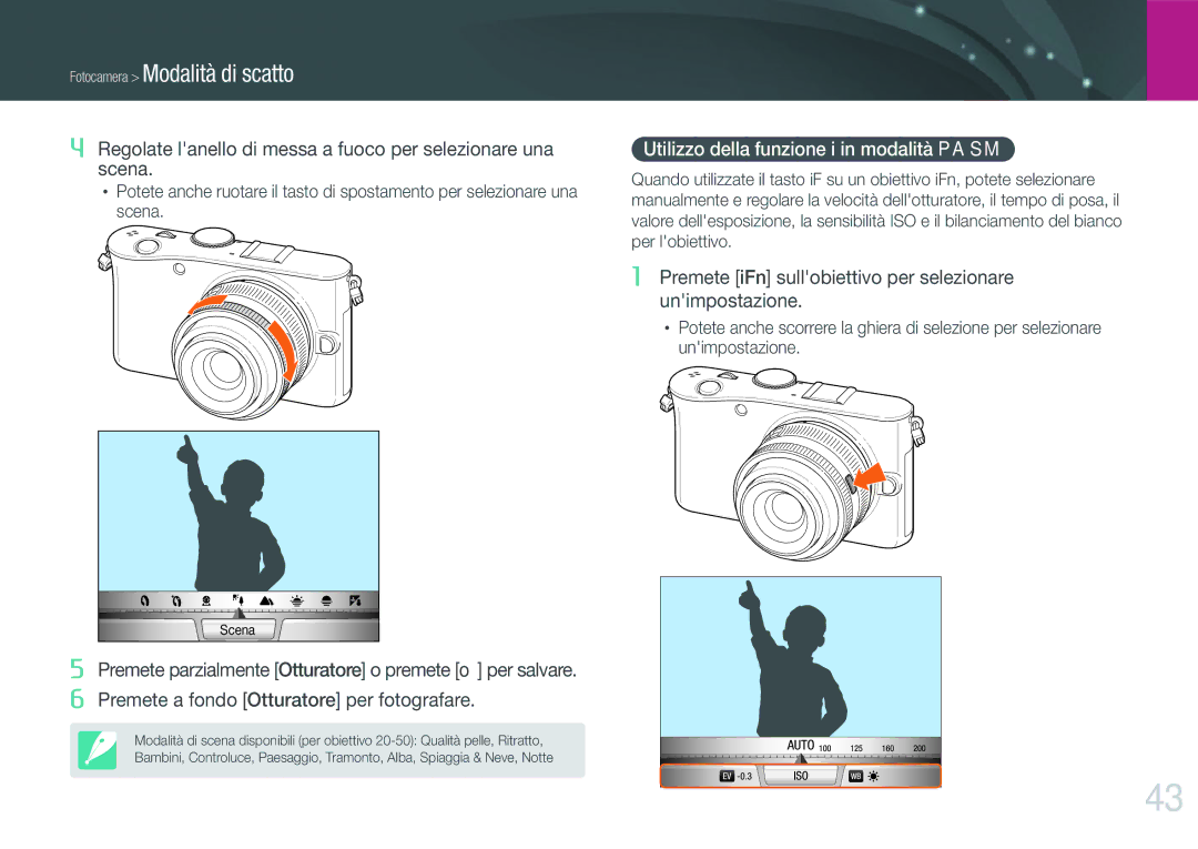 Samsung EV-NX100ZBCBIT, EV-NX100ZBCNIT, EV-NX100ZBABIT, EV-NX100ZBANIT manual Utilizzo della funzione i in modalità Pasm 