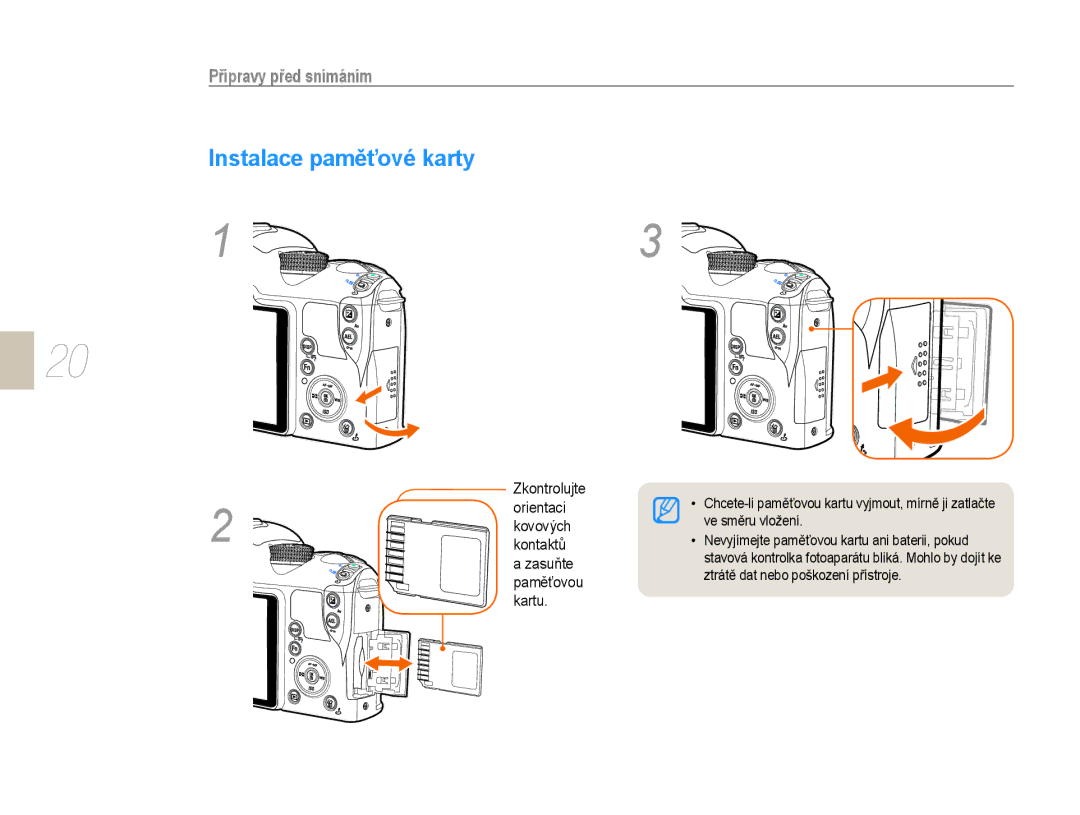 Samsung EV-NX10ZZBABDE, EV-NX10ZZBABCZ, EV-NX10ZZBCBCZ, EV-NX10ZZBABPL manual Instalace paměťové karty 