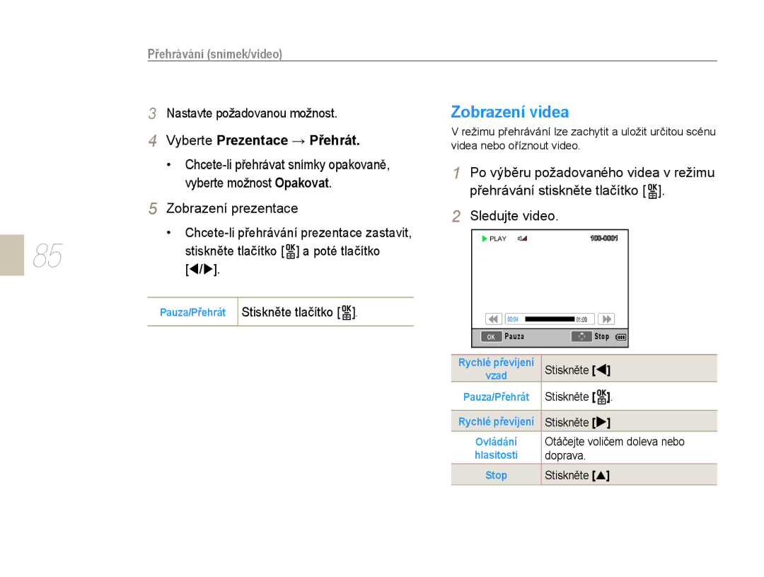 Samsung EV-NX10ZZBABCZ, EV-NX10ZZBABDE manual Nastavte požadovanou možnost, Vyberte Prezentace → Přehrát, Stiskněte tlačítko 