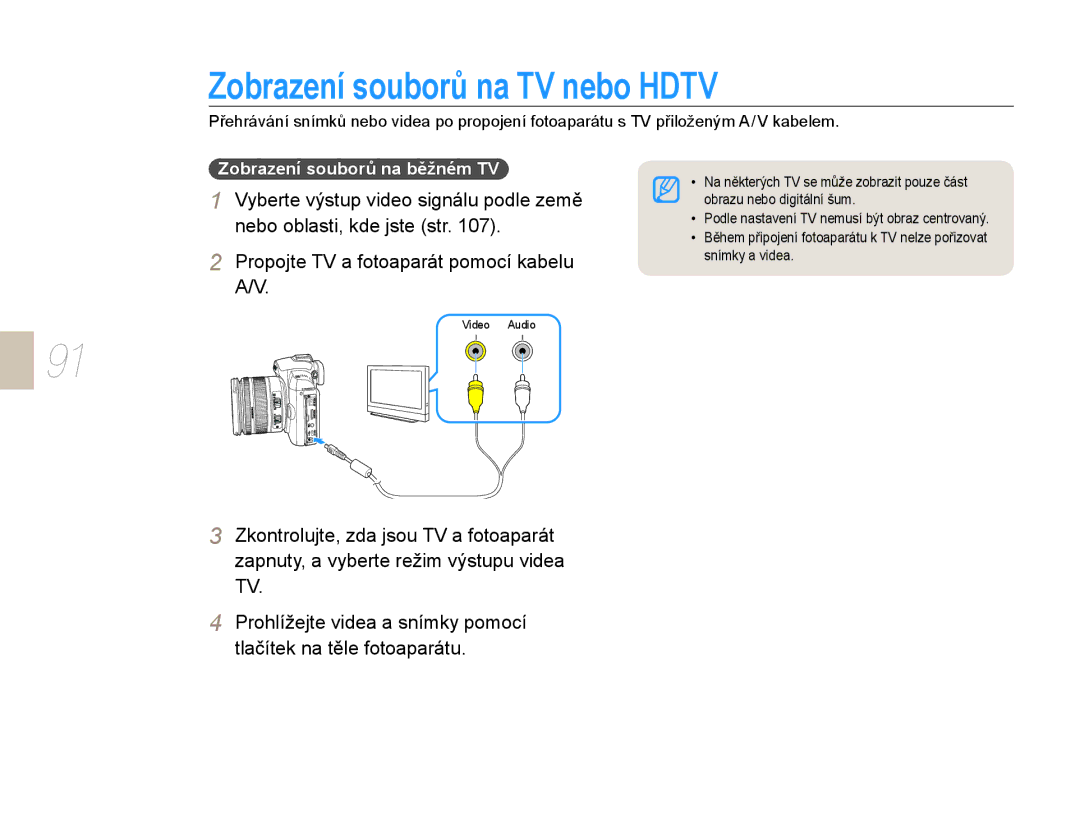 Samsung EV-NX10ZZBABPL, EV-NX10ZZBABDE, EV-NX10ZZBABCZ Zobrazení souborů na TV nebo Hdtv, Zobrazení souborů na běžném TV 