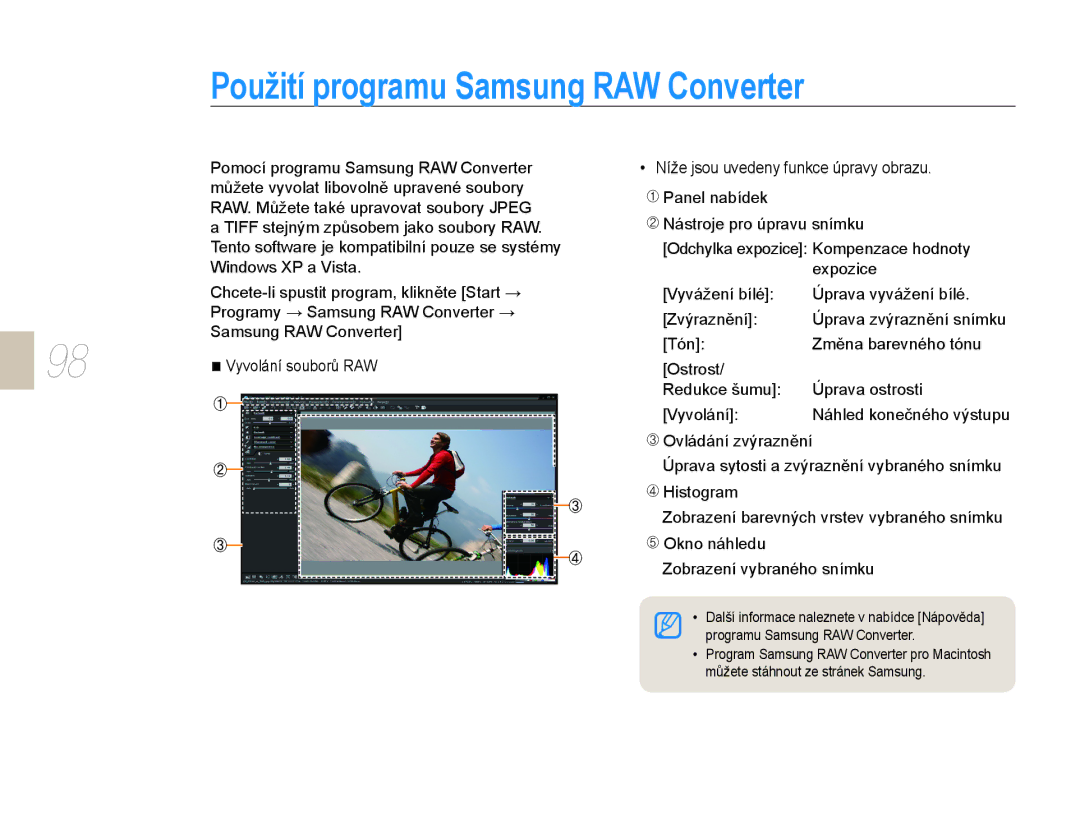 Samsung EV-NX10ZZBCBCZ, EV-NX10ZZBABDE, EV-NX10ZZBABCZ, EV-NX10ZZBABPL manual Použití programu Samsung RAW Converter 